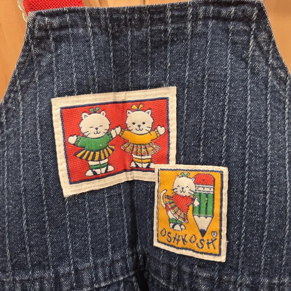 Rare OshKosh B'gosh Cheer Cats Pinstripe Blue Denim Overalls - Picture 4 of 6